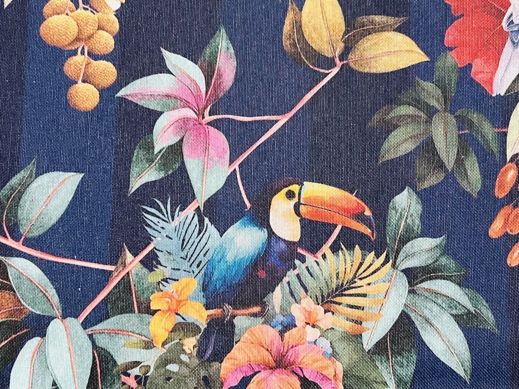Eksklusivt og raffinert bomullsstoff - "Tropical birds on a banded background" design - Polstringsstoff  - 300 cm - 280 cm #3.2