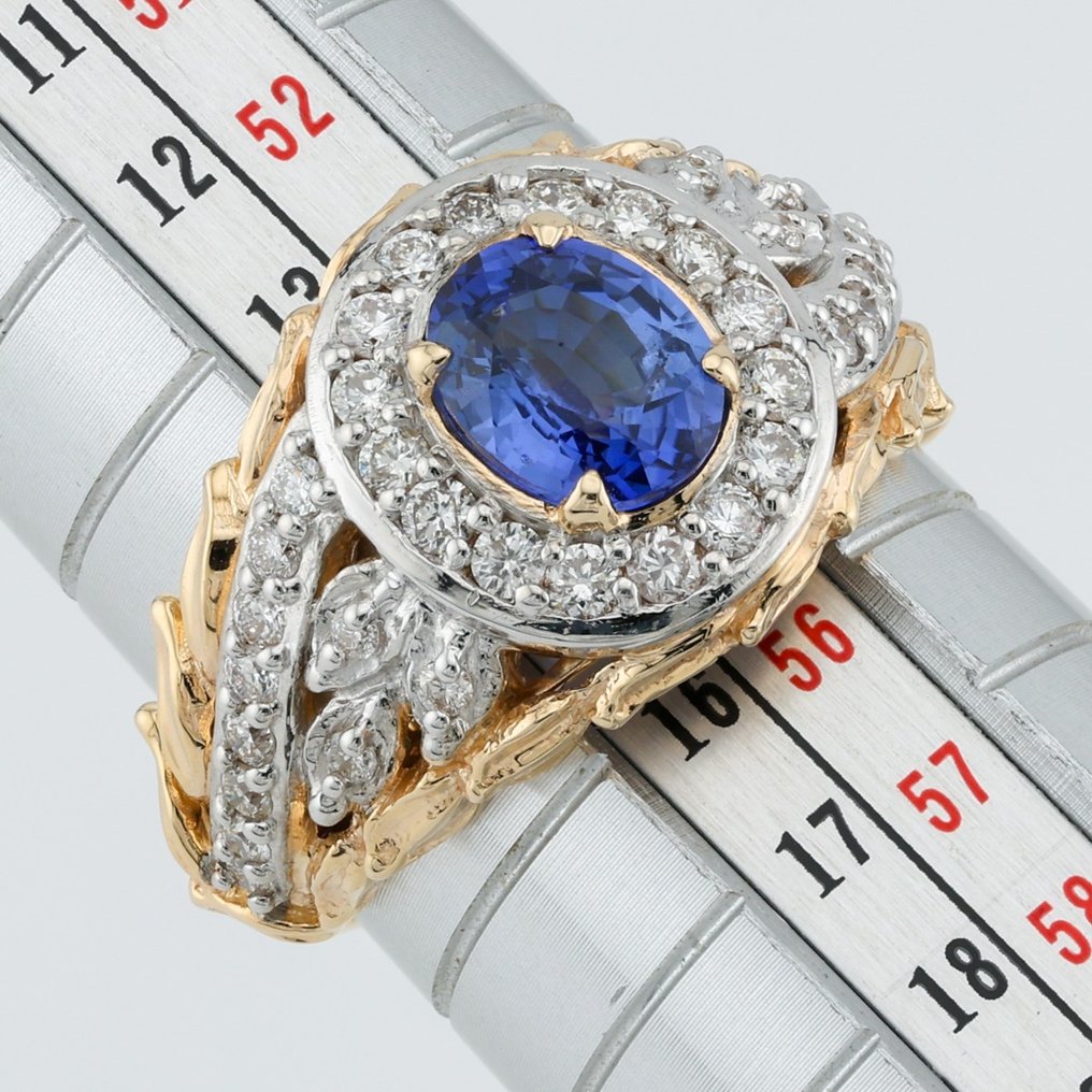 "GIA"!- (Blue) Sapphire (1.58) Ct & Diamond Combo - Ring - 14 karat Gulguld, Hvidguld #2.1