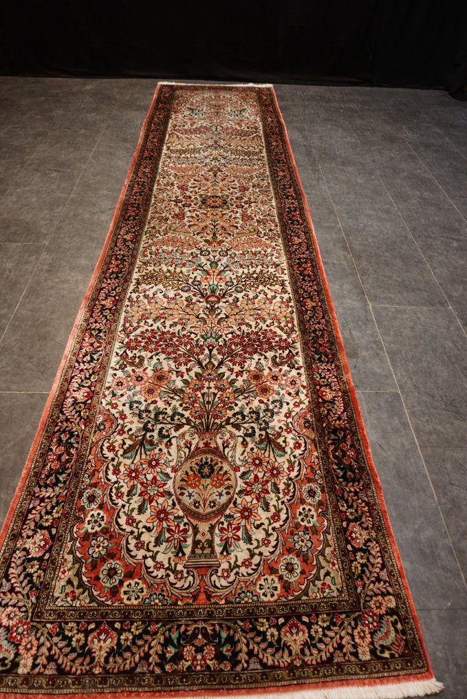 庫姆伊朗絲綢 - 地毯 - 409 cm - 95 cm - 真絲地毯 #1.1