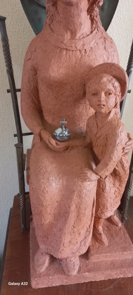 Statue, Madonna met Kind op Troon - 80 cm - Töpferware - 1963 #2.1