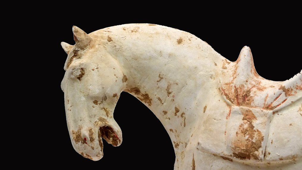 Terracota Figura de um cavalo em cerâmica pintada, cerâmica branca - muito rara! Teste TL. - 32.5 cm #2.2