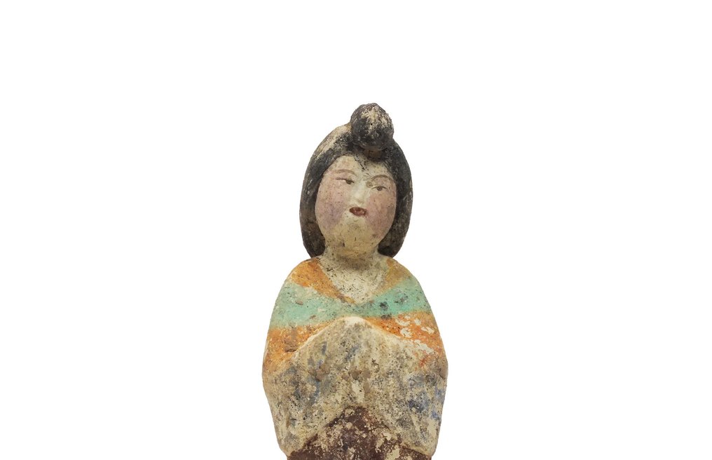Terracotta 一對精美的彩陶胖婦人像 - 22 cm #3.2