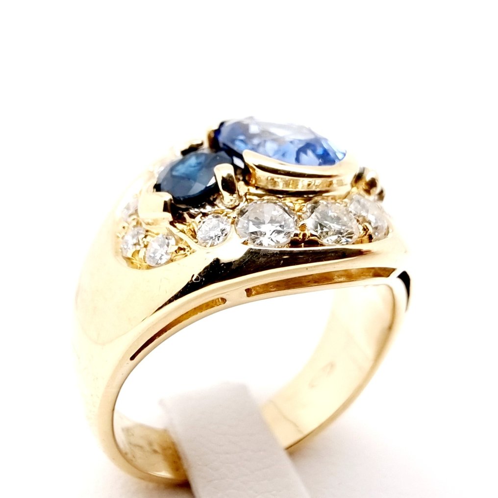 Gyűrű - 18 kt. Sárga arany Zafír - Gyémánt #1.2