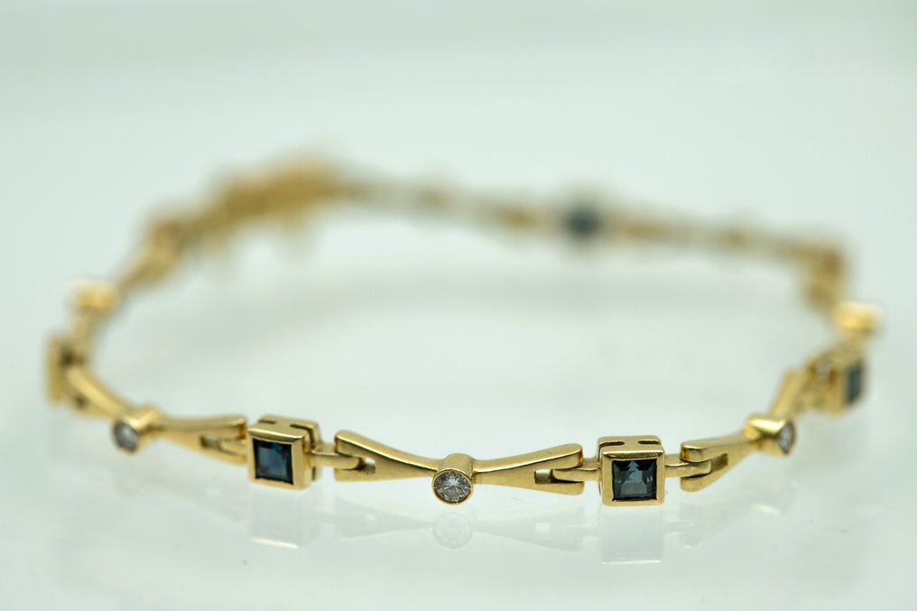 Armband - 18 karaat Geel goud Saffier - Diamant #1.1