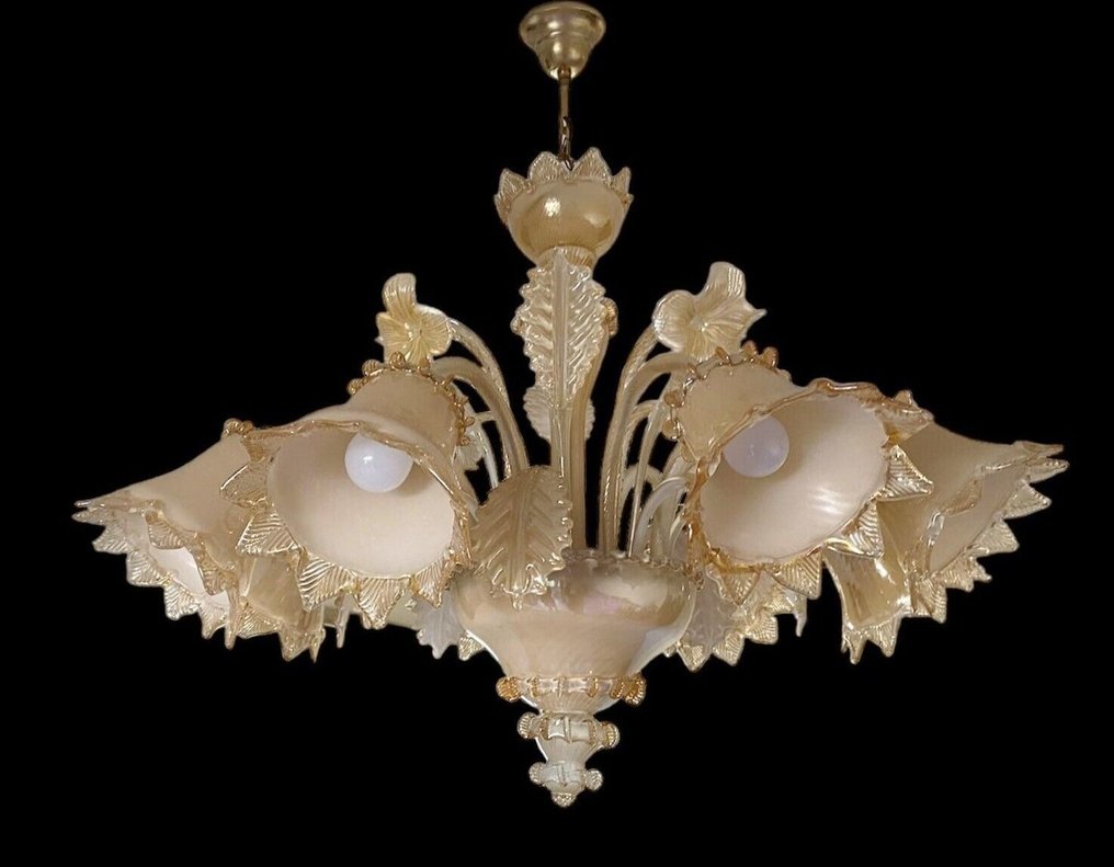 Candelabru - candelabru din sticlă de Murano crem și auriu mazzuccato #2.1