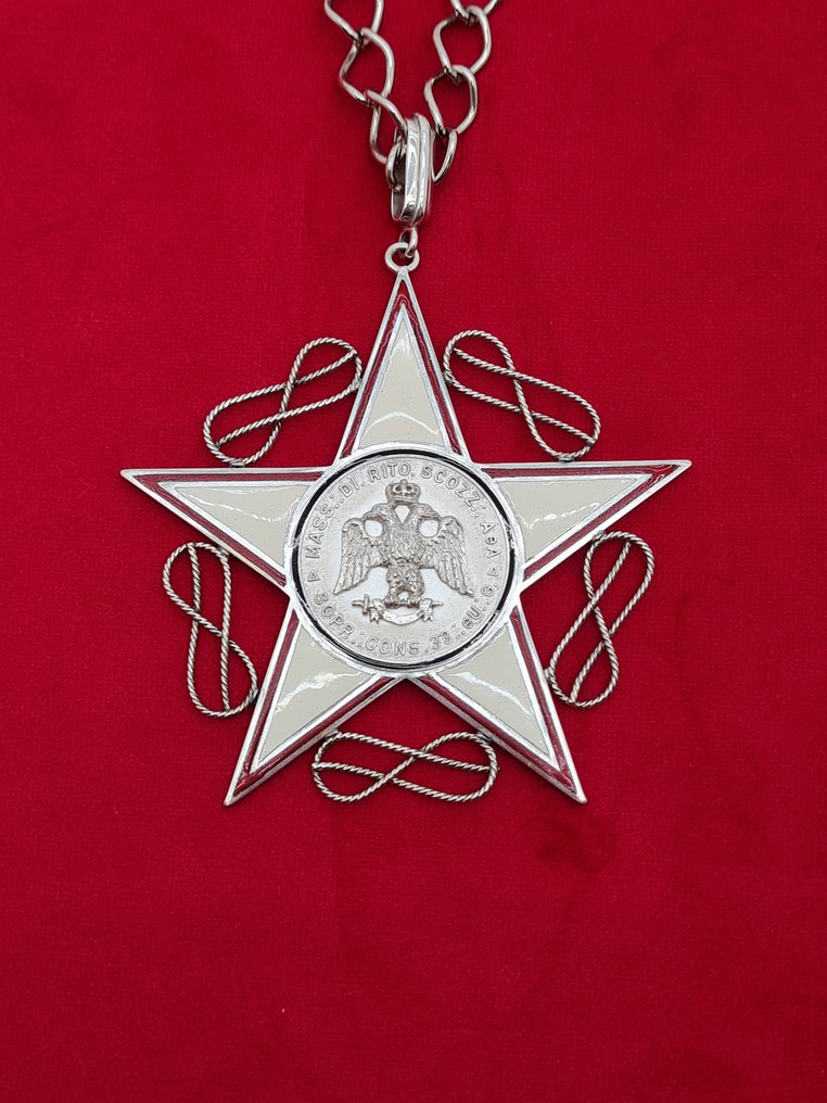 Włochy - Pamiątkowy medalion - Medaglione massonico 33° grado - stella a cinque punte - Argento 925 - 1967 #1.1