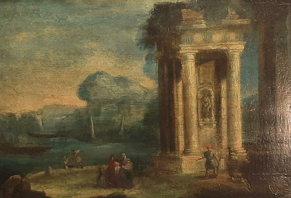 Scuola Italiana (XVII) - Paesaggio con Rovine Antiche e Figure #1.1