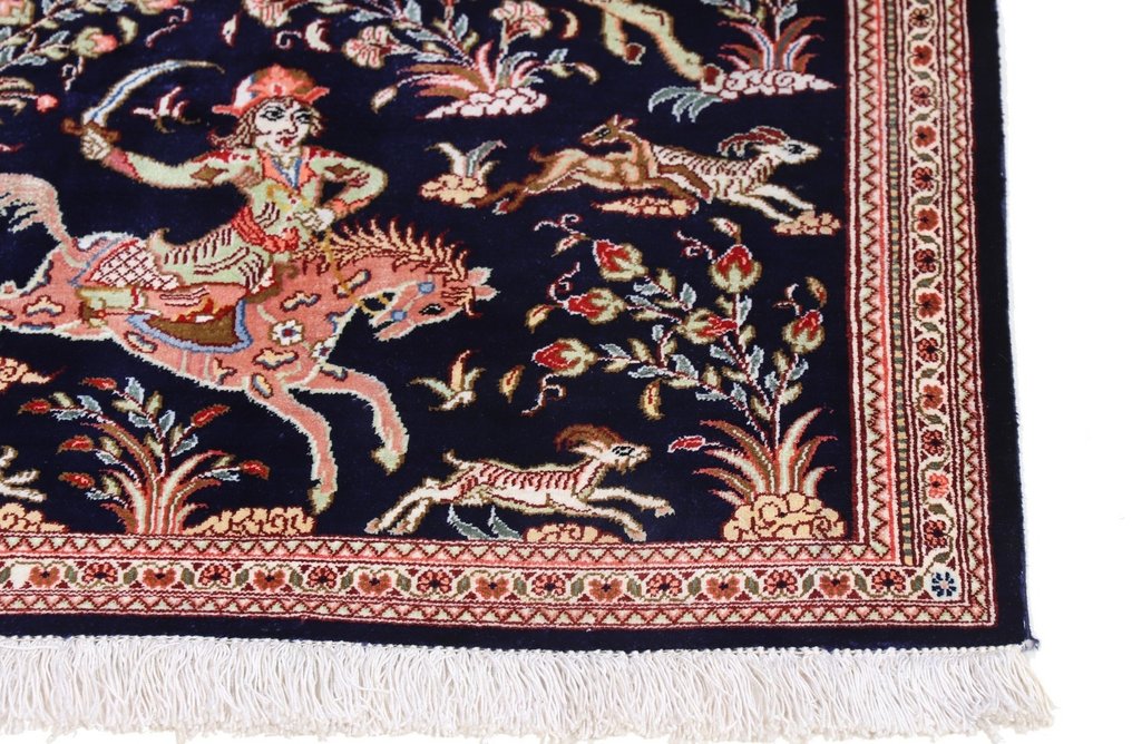 Stunning Pure Silk Qom Hunting Persian Rug - Dywanik - 79 cm - 55 cm #3.2