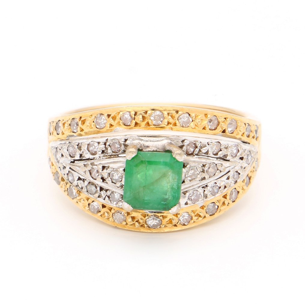 Ring - 18 kt. White gold, Yellow gold Diamond - Emerald  #1.1