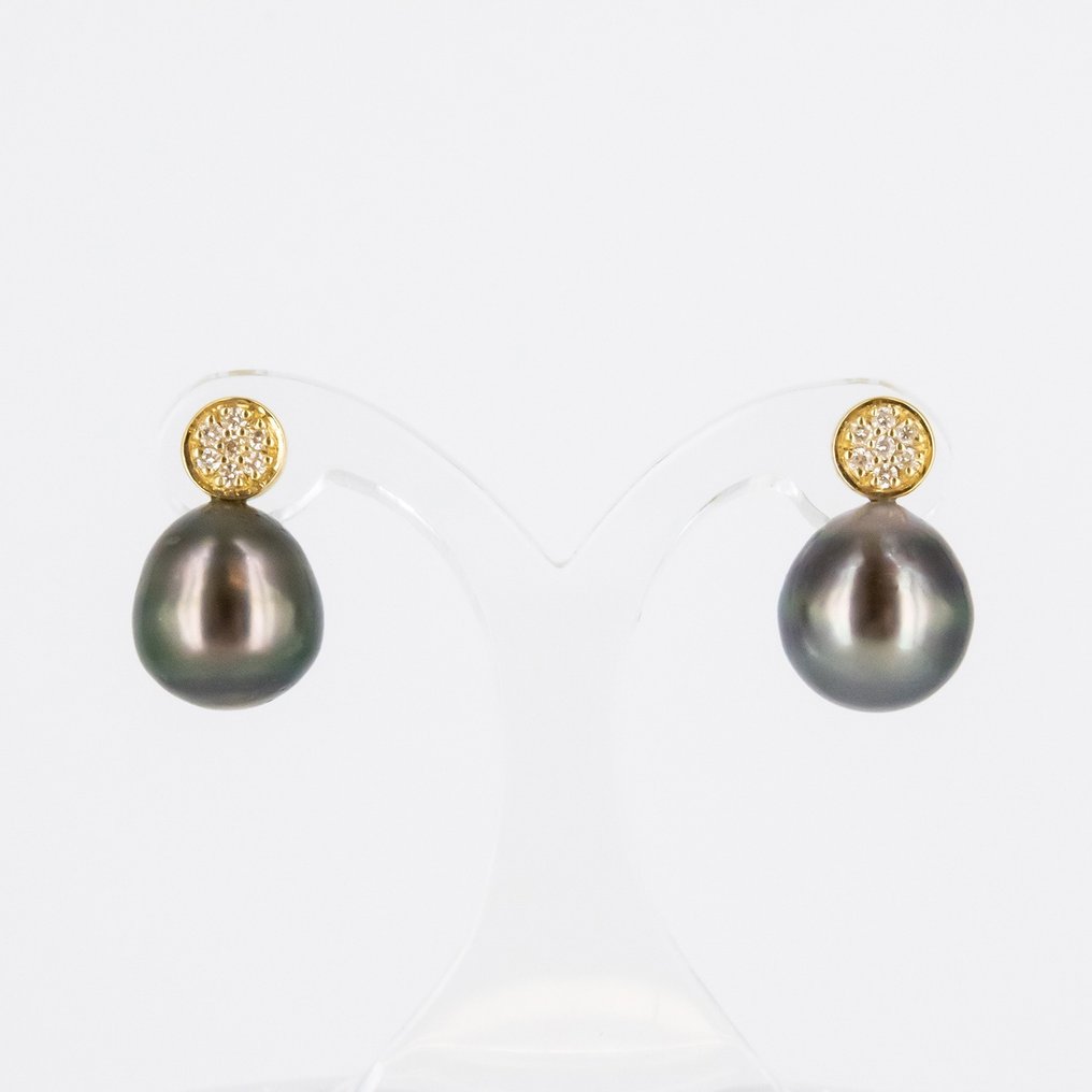 Øreringe - 18 kraat Gulguld Diamant  (Natur) - Perle #1.1