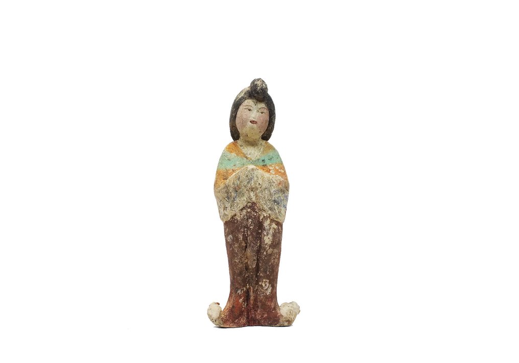 Terracotta 一對精美的彩陶胖婦人像 - 22 cm #3.1