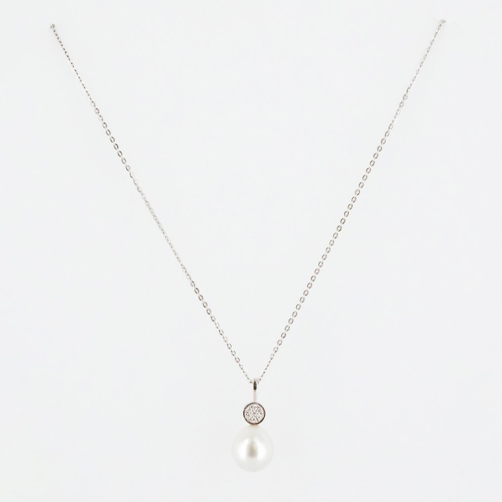 2-teiliges Schmuckset - 18 kt Weißgold Diamant  (Natürlich) - Perle #1.2