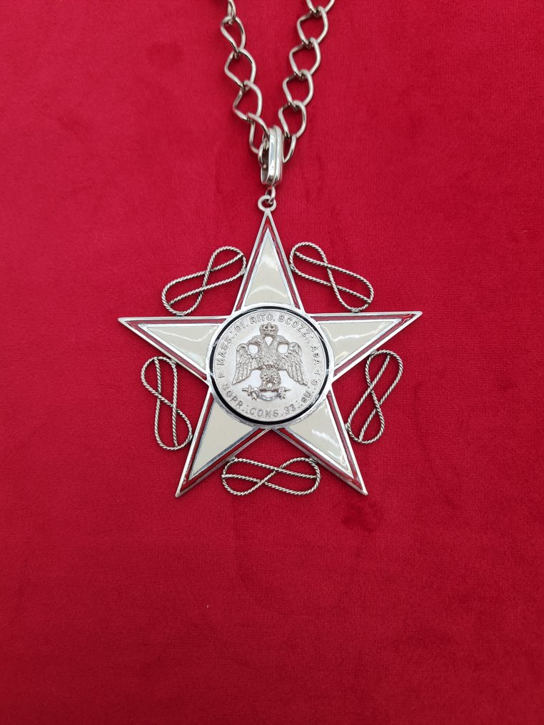 Włochy - Pamiątkowy medalion - Medaglione massonico 33° grado - stella a cinque punte - Argento 925 - 1967 #1.2