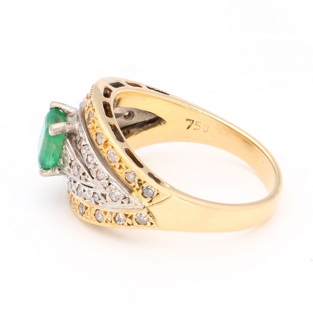 Ring - 18 kt Gelbgold, Weißgold Diamant - Smaragd  #2.1