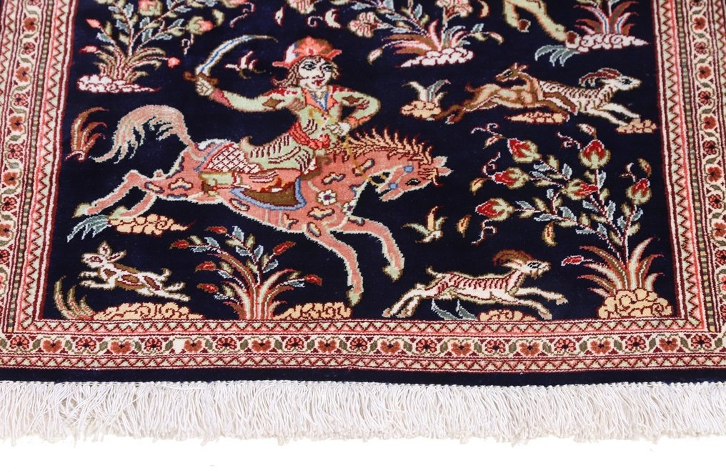 Stunning Pure Silk Qom Hunting Persian Rug - Dywanik - 79 cm - 55 cm #3.1