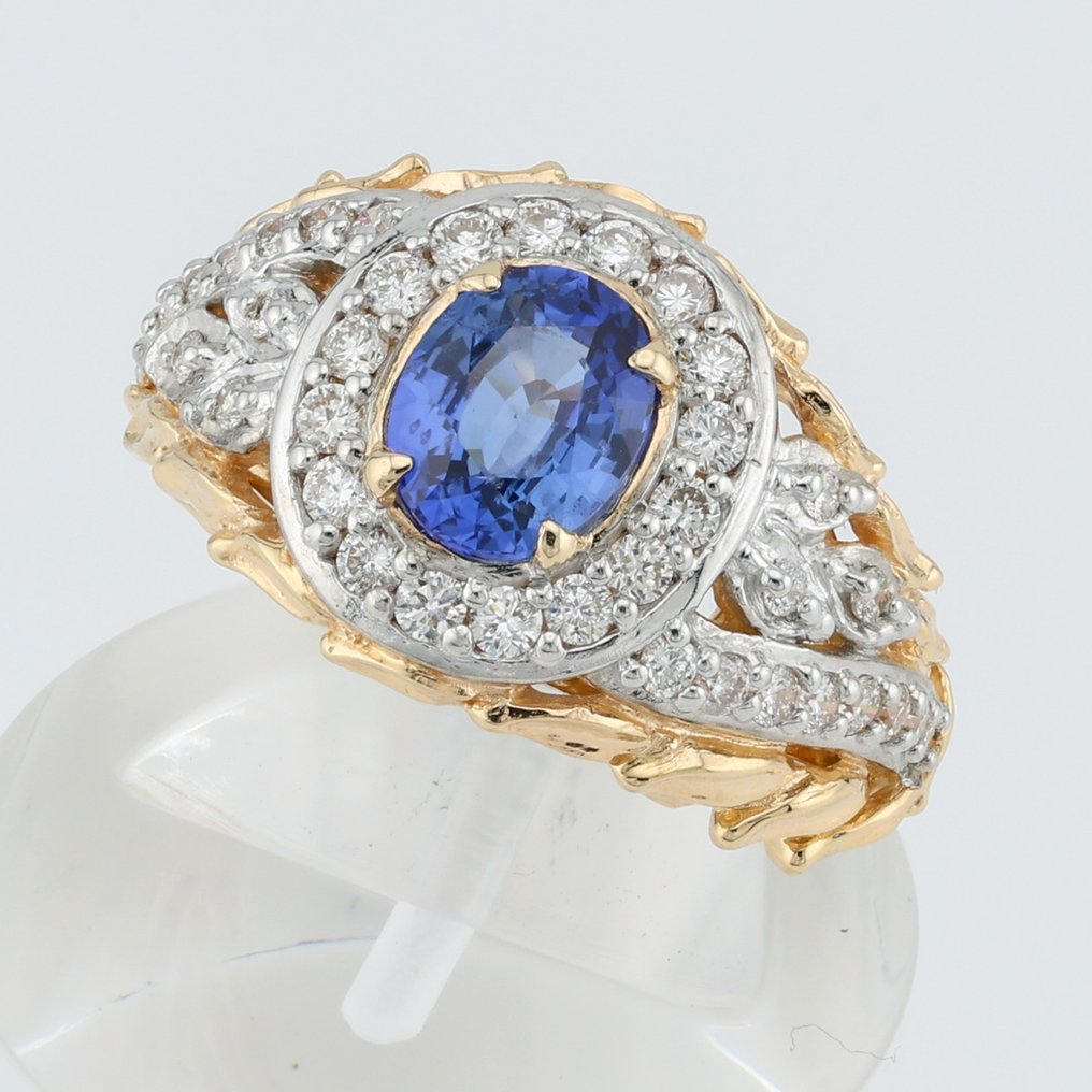 "GIA"!- (Blue) Sapphire (1.58) Ct & Diamond Combo - Ring - 14 karat Gulguld, Hvidguld #1.2