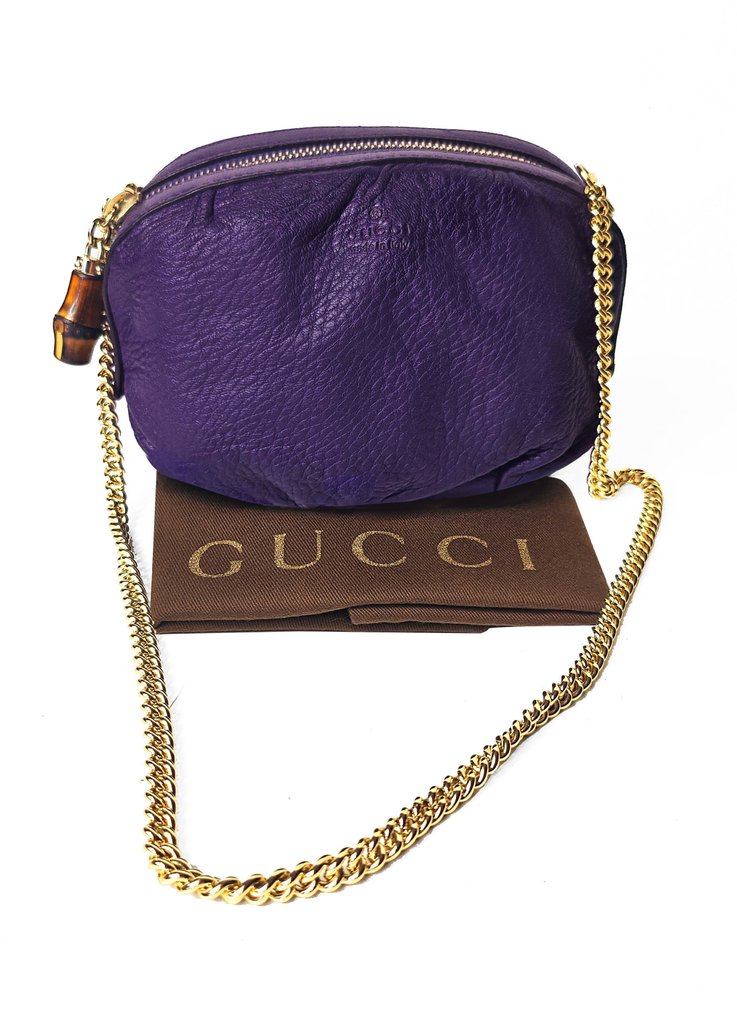 Gucci - Minibag in Pelle Viola con Bambù e Catena - Geantă de umăr #2.1