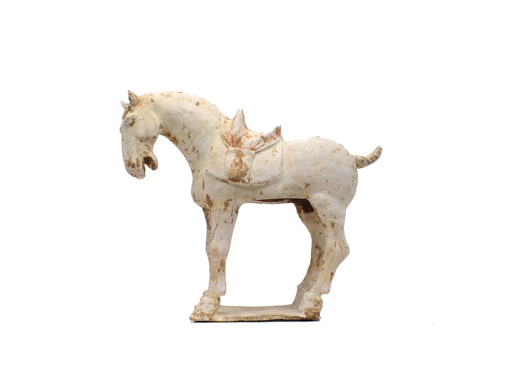 Terracotta A Painted Pottery Figure of a Horse, White Pottery – very rare! TL test.  - 32.5 cm #1.1