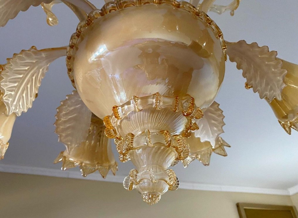 Żyrandol - Żyrandol ze szkła Murano w kolorze kremowym mazzuccato i złotym #3.2