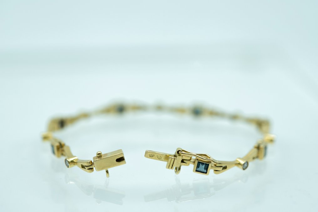 Armband - 18 karaat Geel goud Saffier - Diamant #2.3