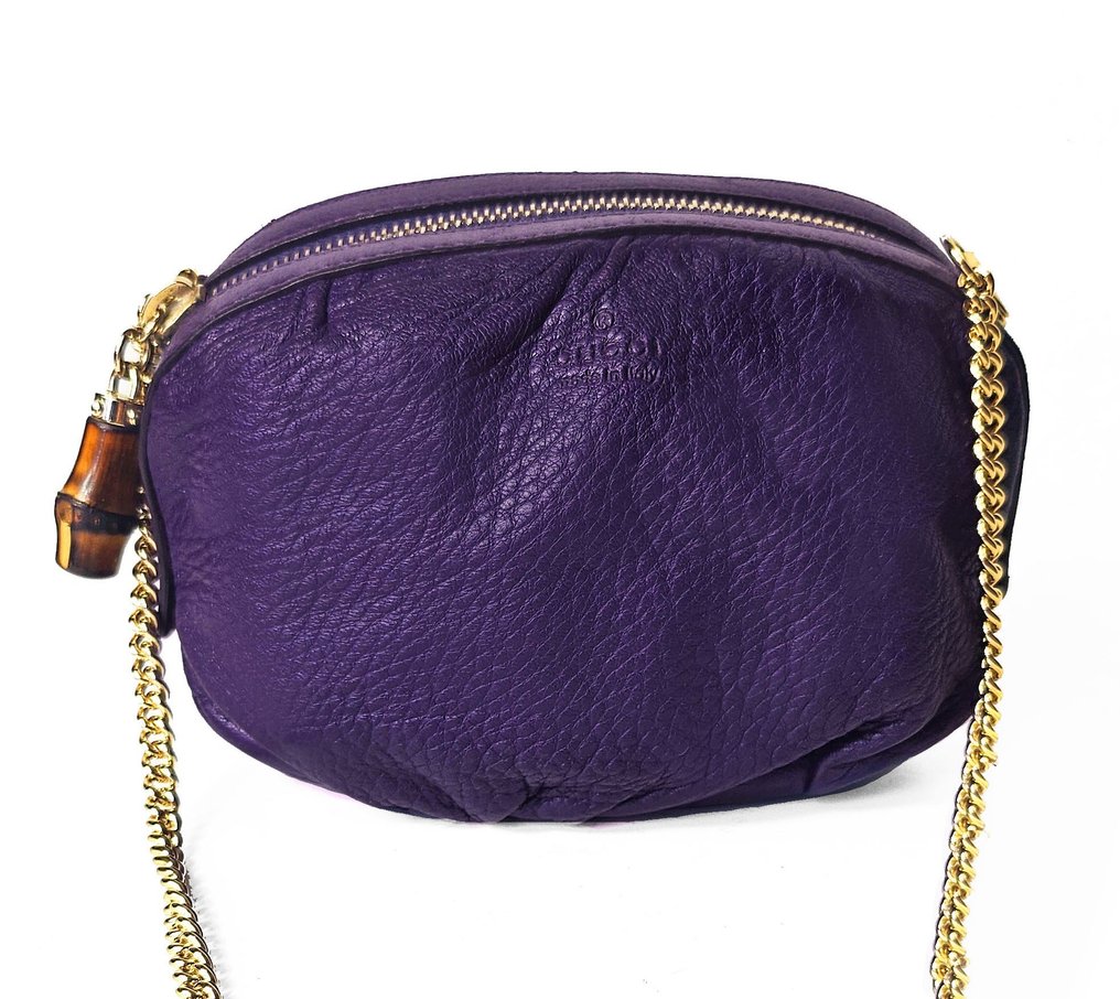 Gucci - Minibag in Pelle Viola con Bambù e Catena - 挂肩式皮包 #1.1
