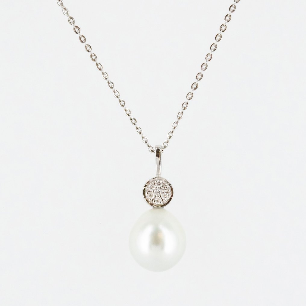 Set de bijuterii din 2 piese - 18 ct. Aur alb Diamant  (Natural) - Perlă #2.1