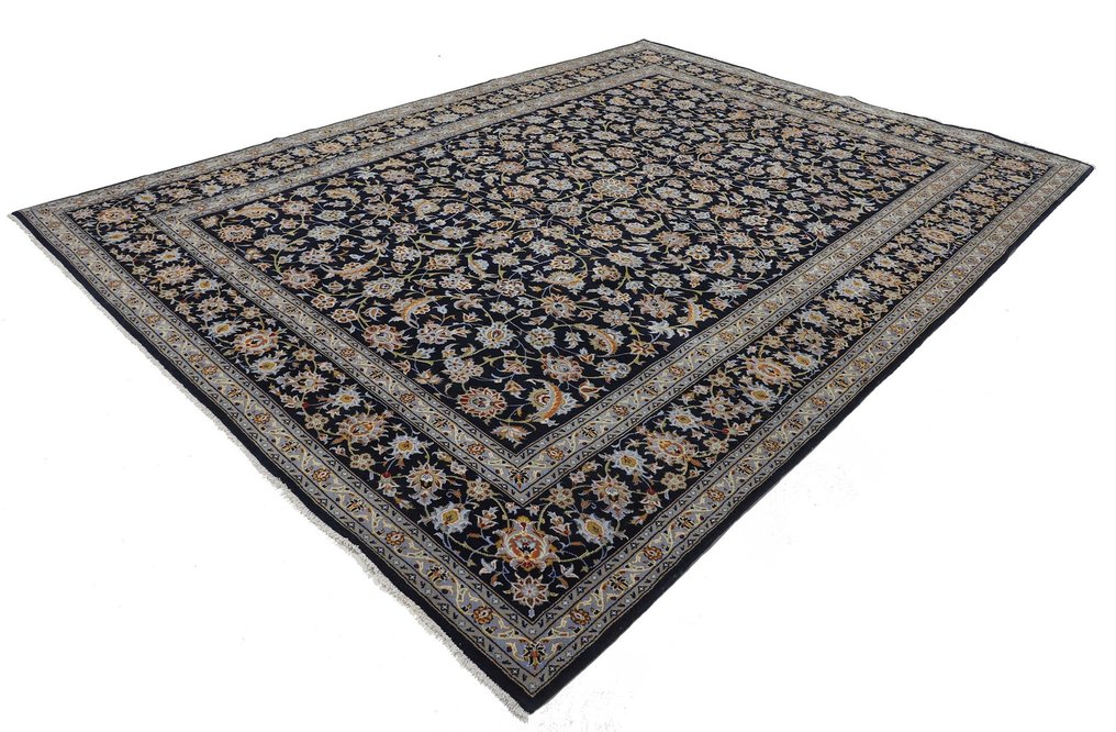 Origineel Perzisch tapijt Keshan van kurk en zijdewol, zeer fijn geknoopt, in nieuwstaat - Vloerkleed - 380 cm - 282 cm #2.1