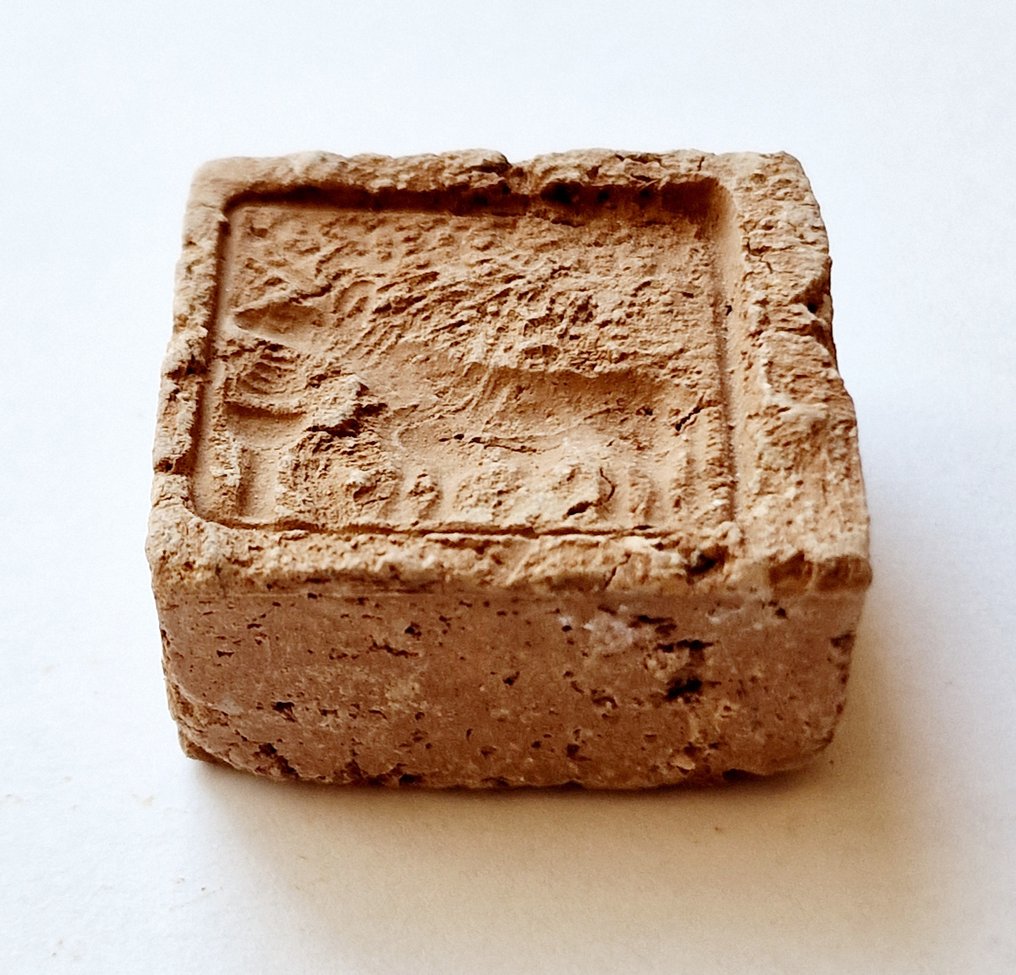 Gandhara Terre cuite Moule de taureau bouddhiste avec inscription pour perles votives - 36 mm #1.1