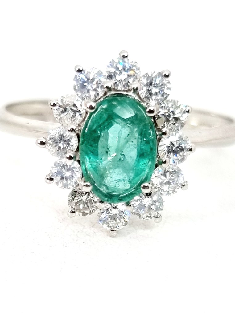 Ring - 18 karaat Witgoud Smaragd - Diamant #1.1
