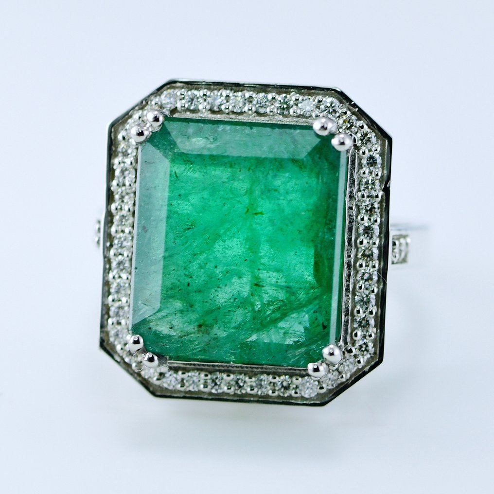 Ring Platina -  9.77 tw. Smaragd - Diamant #1.1