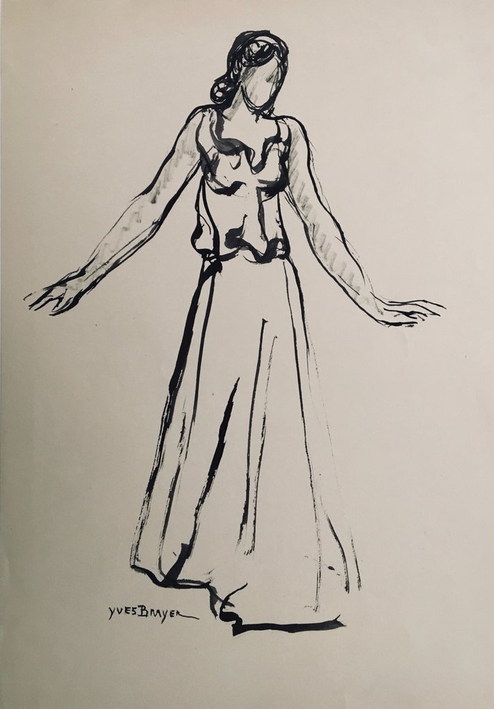 Yves Brayer (1907-1990) - Au cabaret - Dessin original signé #1.0