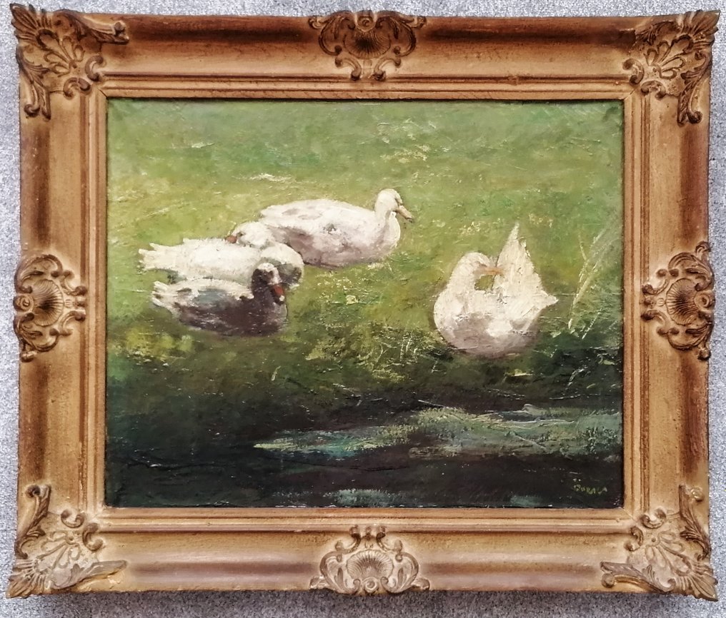 Jacobus Johannes Doeser (1884-1970) - Ducks and a pigeon in a summer meadow #2.1
