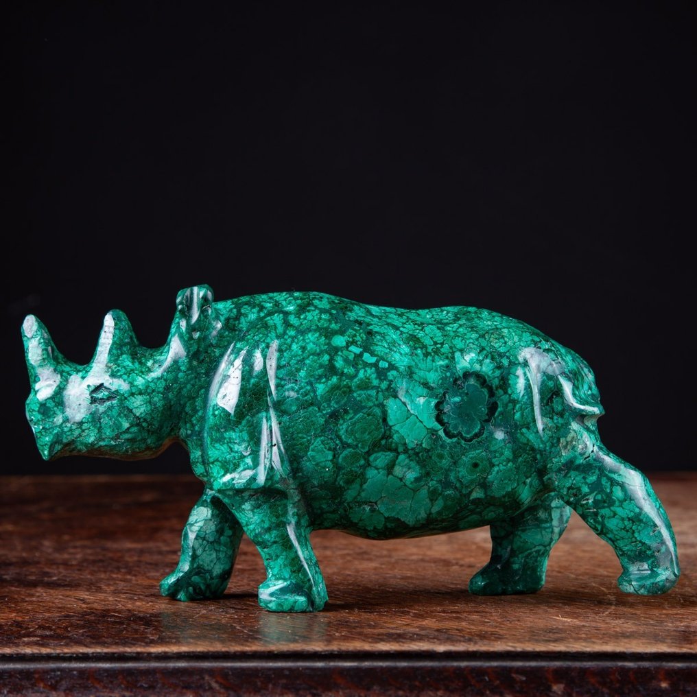 孔雀石 - 犀牛 - 首選 - 超品質雕刻 - 高度: 89 mm - 闊度: 184 mm- 1061 g #2.1
