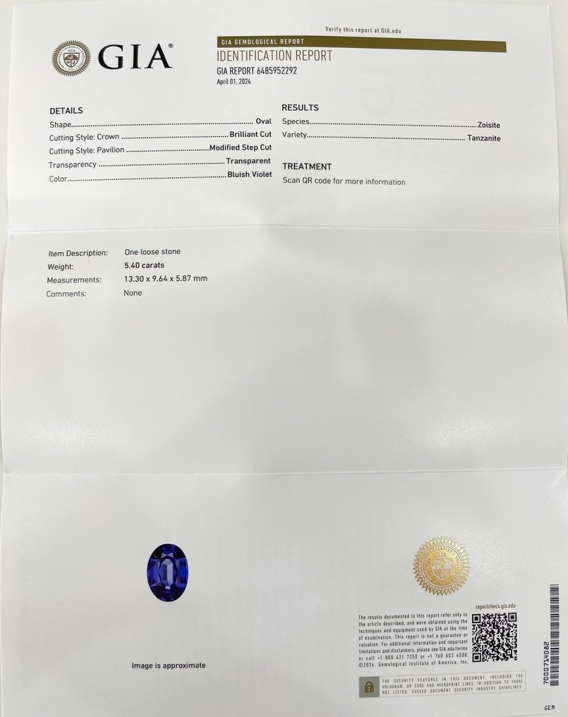 紫羅蘭色, 藍色 坦桑石  - 5.40 ct - 美國寶石學院（Gemological Institute of America (GIA)） - GIA 認證 #2.1