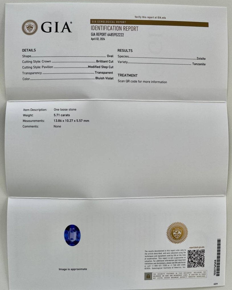 Tanzanit albăstrui violet certificat GIA - 5.68 ct #2.1