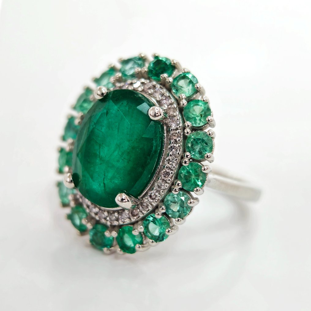Bague 14 carats Or blanc Emeraude Catawiki
