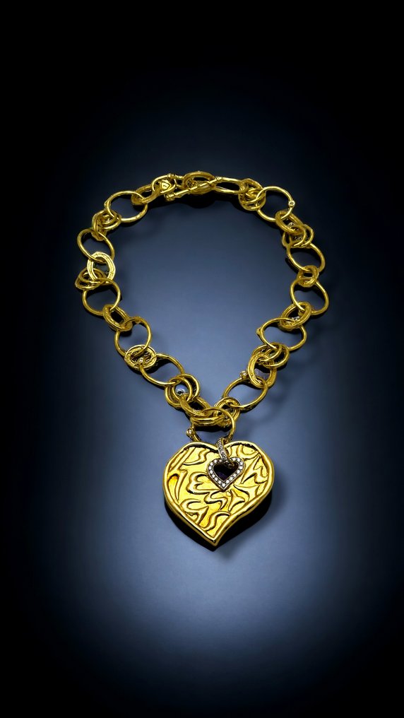 SeidenGang - Halsband - 18 kt Gult guld, SeidenGang 2000-talet 1,20 CTW diamant platina 18 karat guld halsband med hjärta #2.1