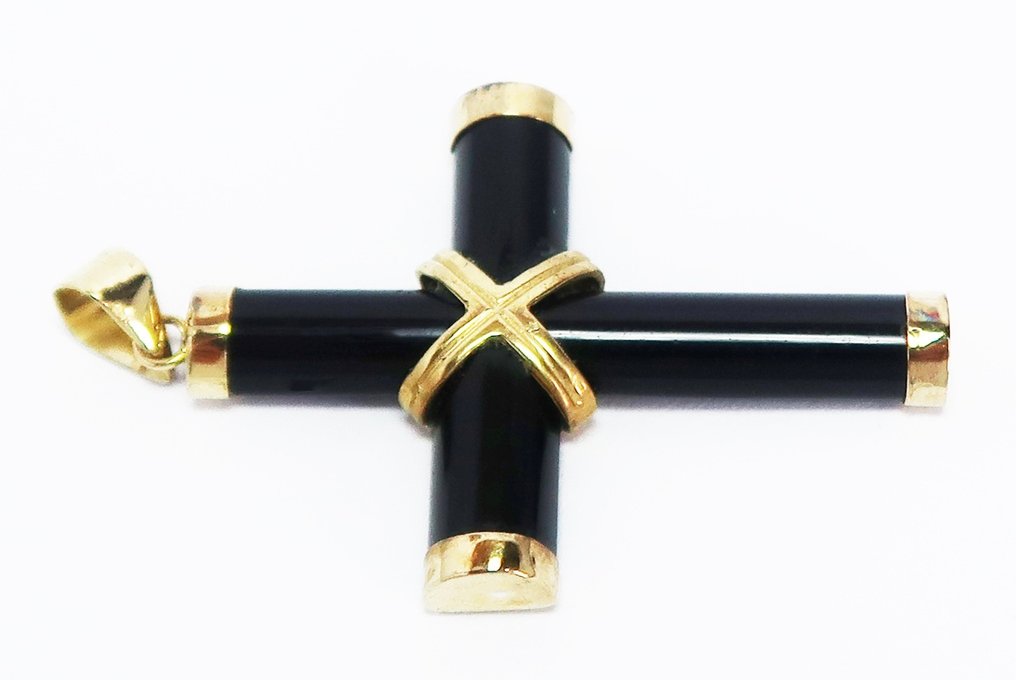 没有保留价 - 十字架吊坠 - 14K包金 黄金 缟玛瑙 #4.3