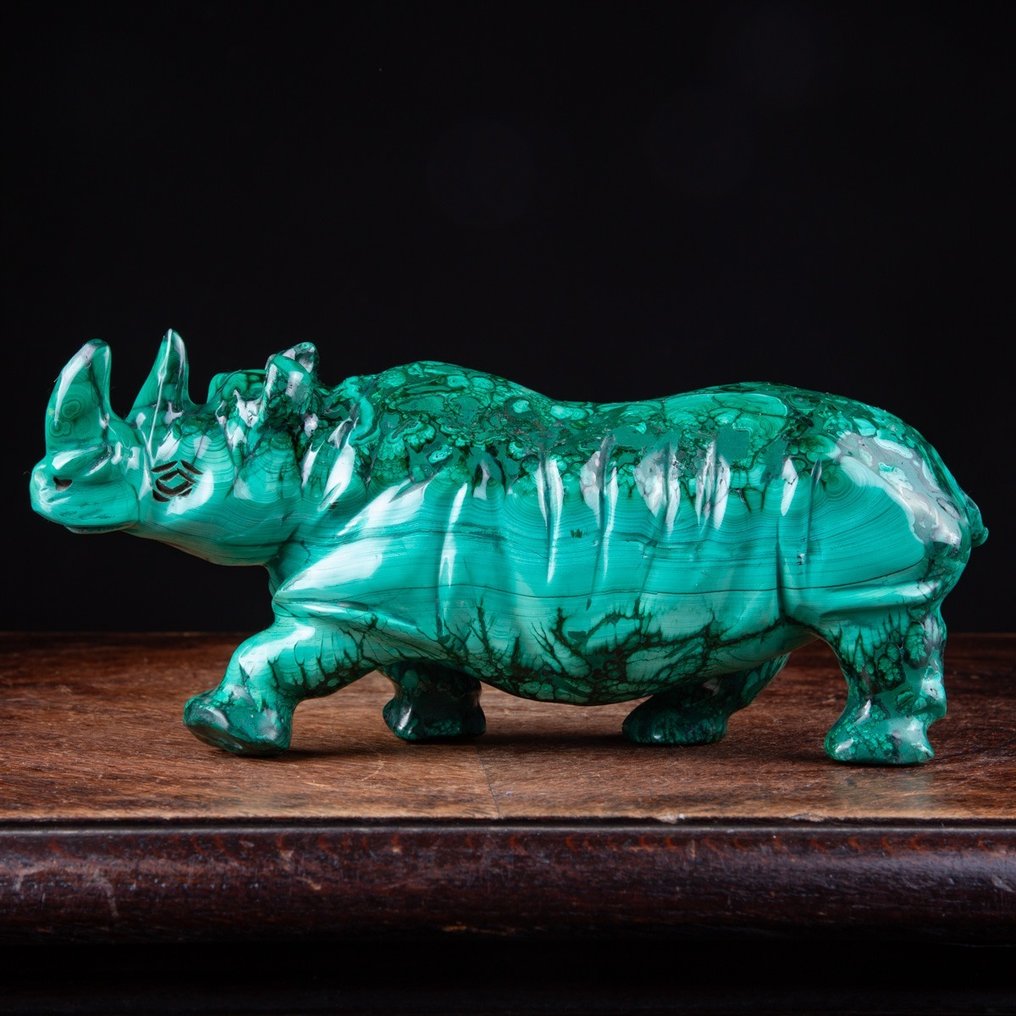 Malachite - Rhinocéros - Premier choix - Sculpture de qualité supplémentaire - Hauteur : 119 mm - Largeur : 267 mm- 3474 g #2.1