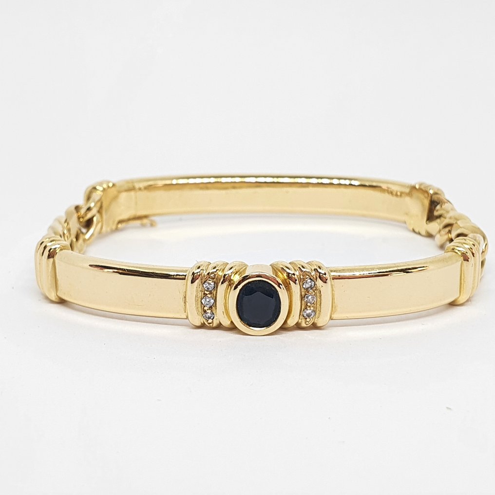 手镯 - 18K包金 黄金 - 0.09ct. tw. 钻石 (天然) - 蓝宝石 #1.0