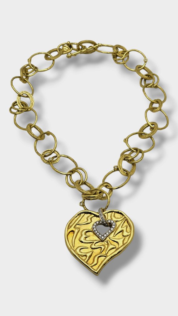 SeidenGang - Collar - 18 quilates Oro amarillo, Collar con colgante de corazón de oro de 18 quilates y platino con diamantes de 1,20 CTW de la #1.1