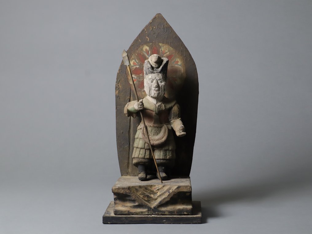 Indara Daisho 因達羅大将 Standing Statue - One of the Twelve Heavenly Generals - Escultura Madeira - Japão - Período Edo ou Meiji #1.1