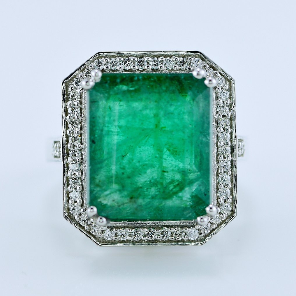 Ring Platina -  9.77ct. tw. Smaragd - Diamant #1.2