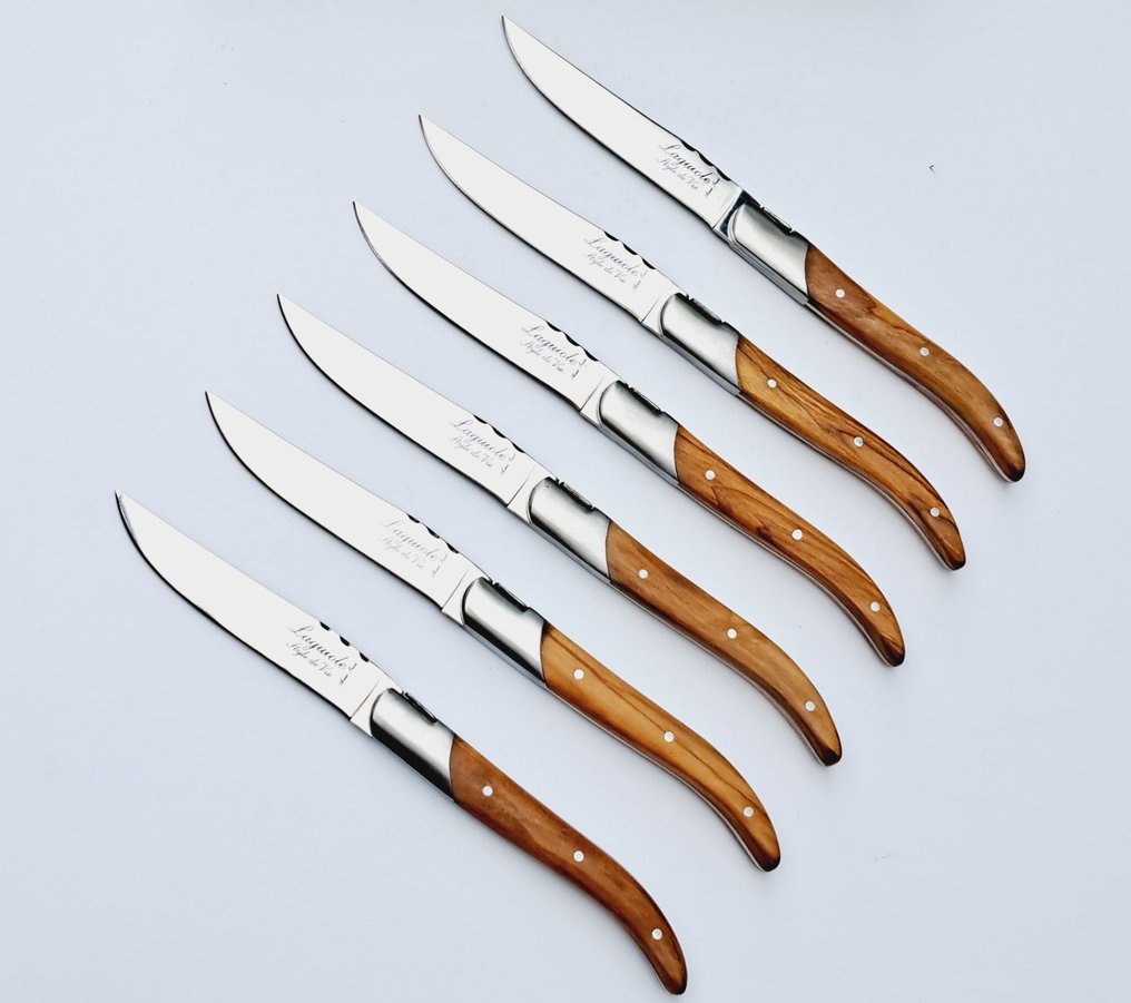 Laguiole - 6x Luxury Steak Knives - Olive Wood - style de - 餐刀套裝 (6) - 不銹鋼 #2.1