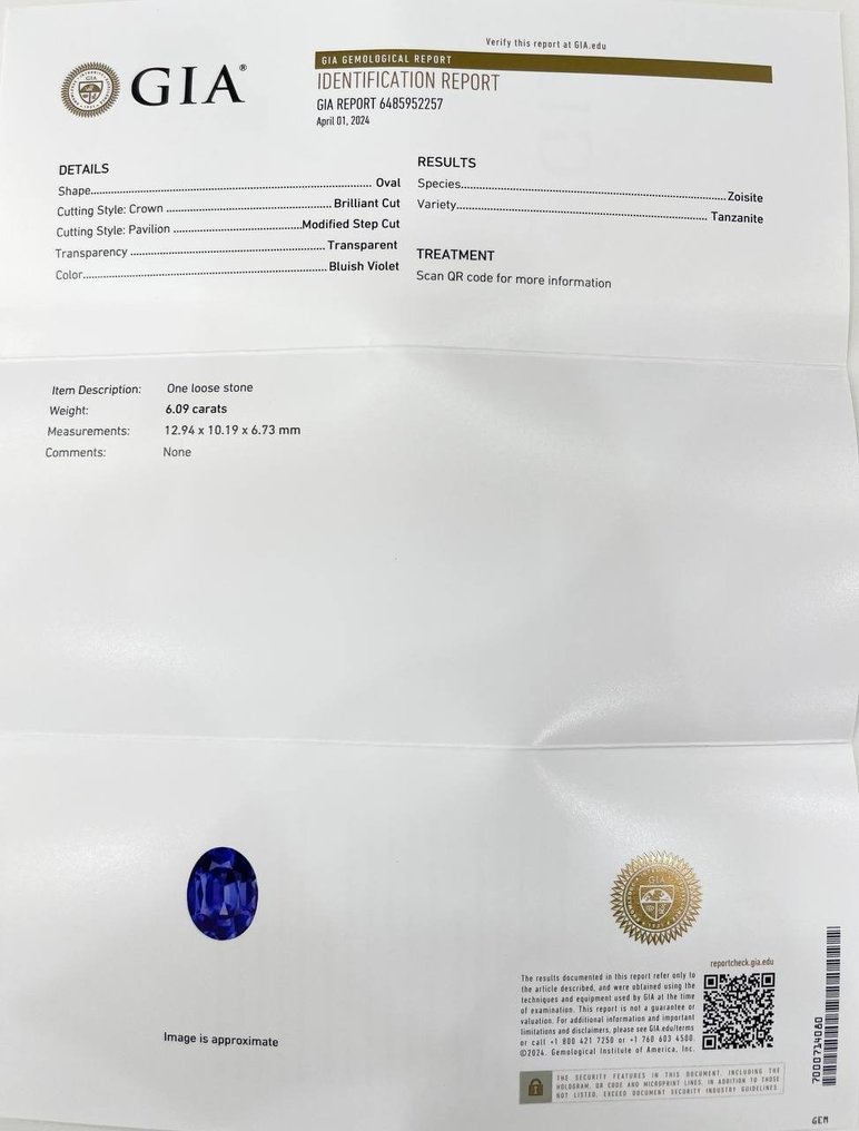 GIA 认证蓝紫丹泉石 - 6.07 ct #2.1