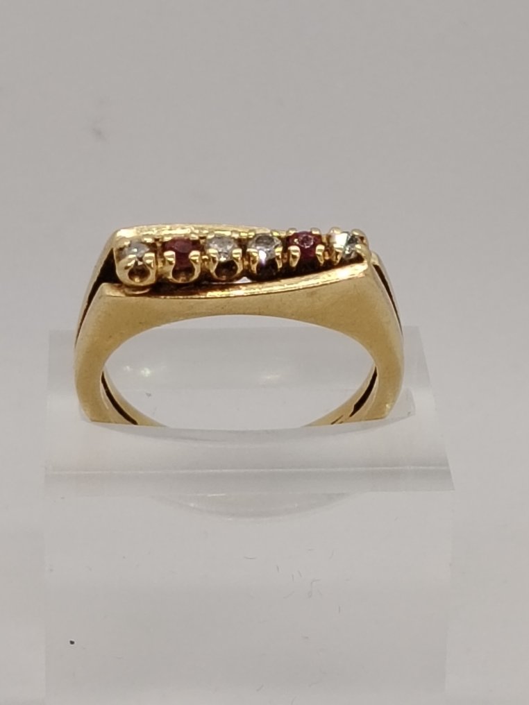 戒指 - 18K包金 黄金 钻石 - 红宝石 #1.1