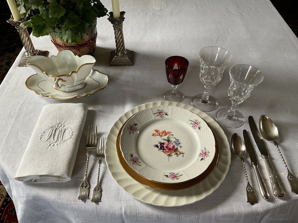 拿破仑帝国晚期 111 锦缎亚麻餐巾，带有首字母 A.M. - 纺织品 (5)  - 80 cm - 65 cm #1.3
