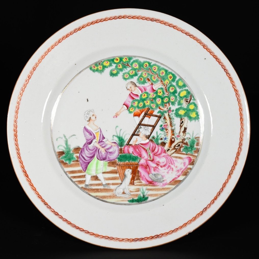 Assiette - Assiette à décor d'une scène de "Cuillette De Cerises - Porcelaine #1.1
