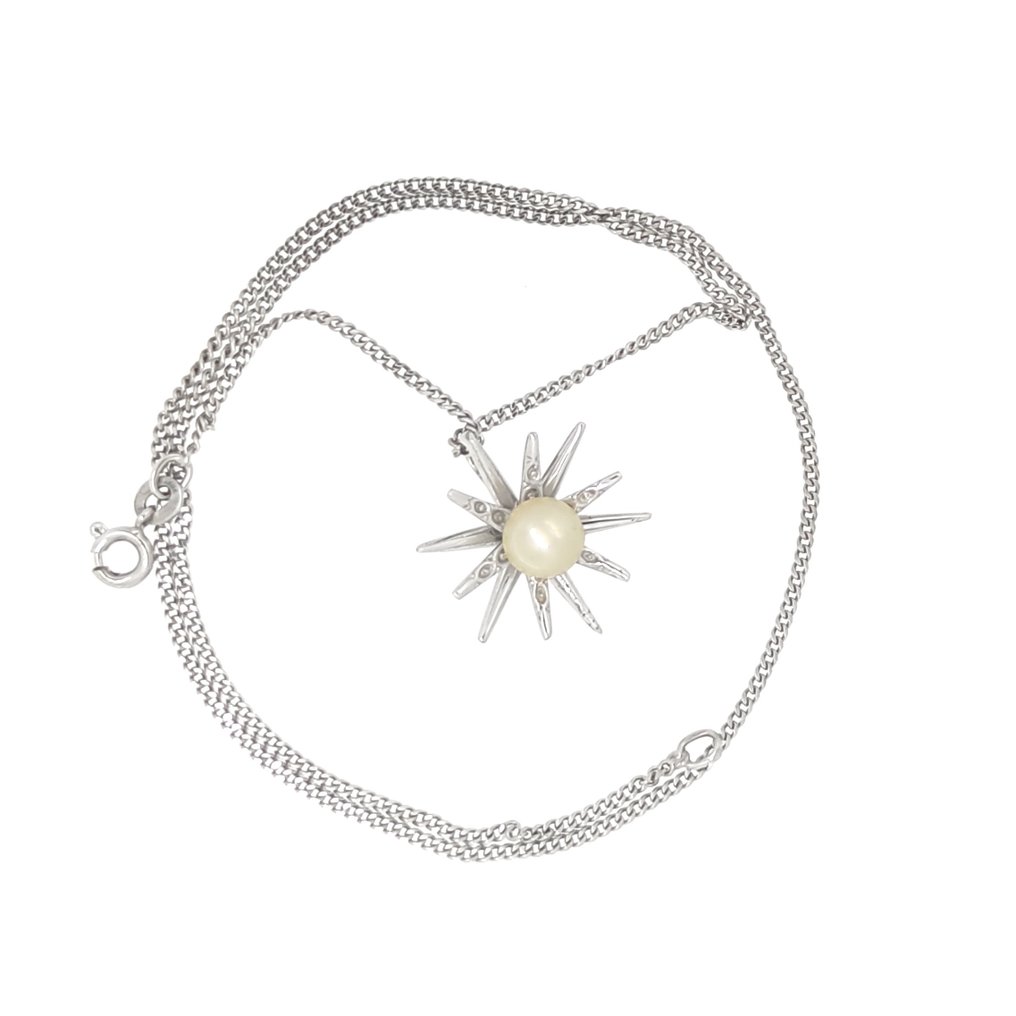 Necklace with pendant - 18 kt. White gold Pearl #1.1