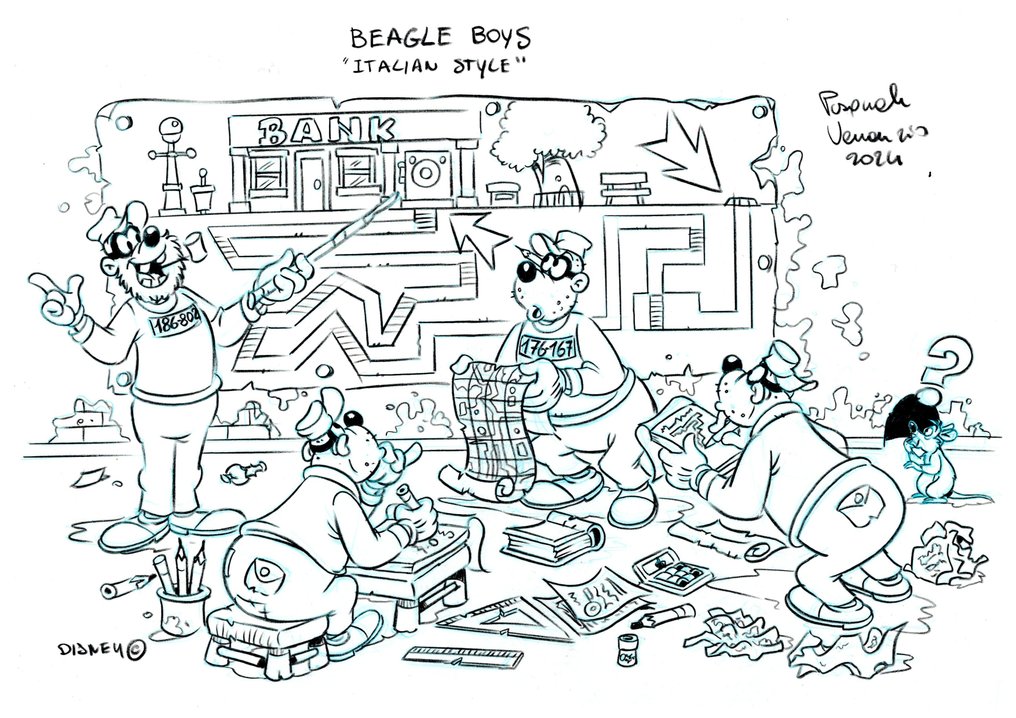 Venanzio, Pasquale - Original drawing - Beagle Boys+Grandpa (Italian Version) Concepts #2.2